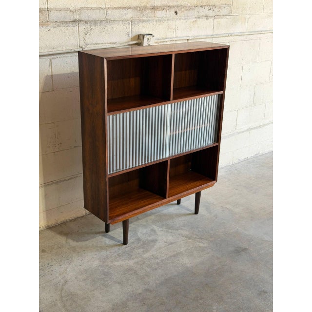 Rosewood Bookcase Ith Ribbed Sliding Glass Doors Mid-Century Modern Denmark 1960s For Sale - Image 10 of 10