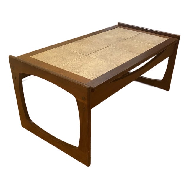1960s Danish Modern Stone Tile-Top Coffee Table For Sale