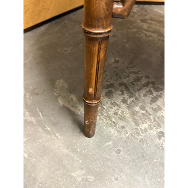 Mid-Century Faux Bamboo and Cane Barrel Back Chair With Leather Cushion For Sale - Image 9 of 11