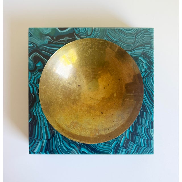 Aldo Tura Aldo Tura Vide Poche, Brass & Faux Malachite, Italy 1960s, Attributed For Sale - Image 4 of 16