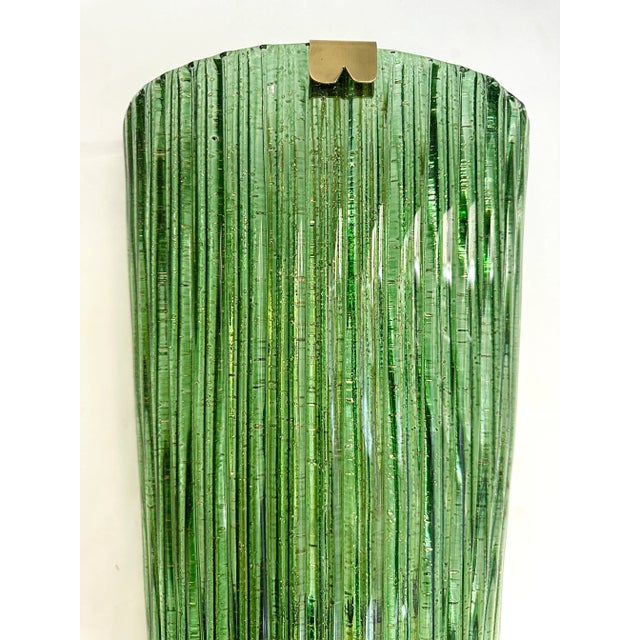 Green Large Contemporary Pair of Brass and Green Gold Leaf Murano Glass Sconces, Italy For Sale - Image 8 of 12