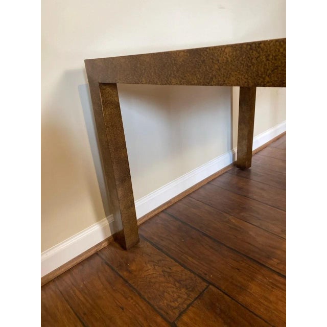 Wood Late 20th Century Large Milo Baughman Style Burl Parsons Side Table in Mottled Copper Finish For Sale - Image 7 of 14