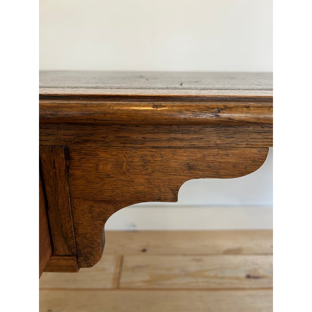 Antique English Library Desk With Leather Top For Sale - Image 9 of 16