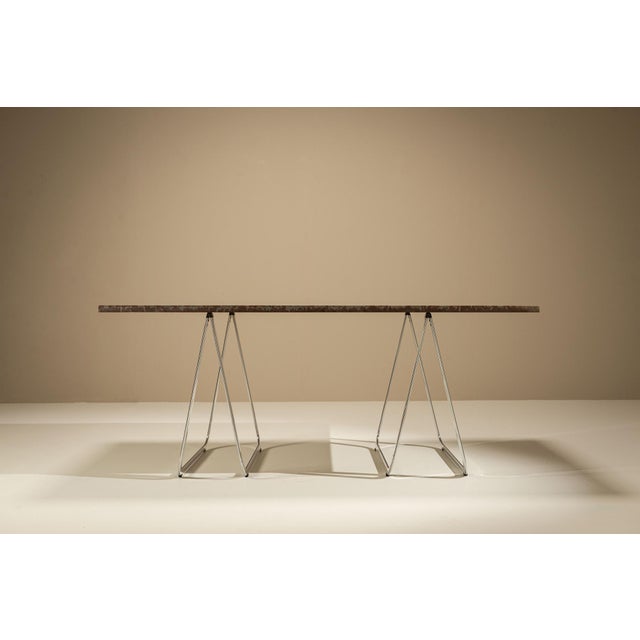 Vintage Gotland Limestone Table on Chrome Trestles, Sweden, 1970s For Sale - Image 4 of 11