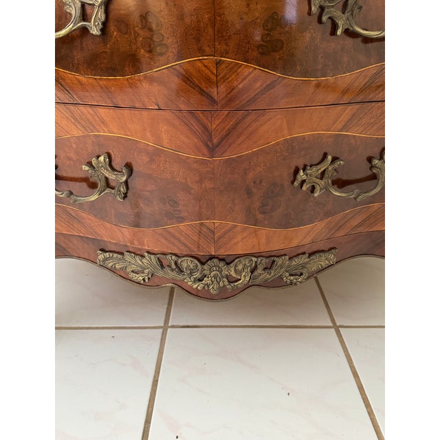 Chocolate Early 20th Century Louis XV Style Commode Bombe With Marble Top and Ormolu Details For Sale - Image 8 of 12