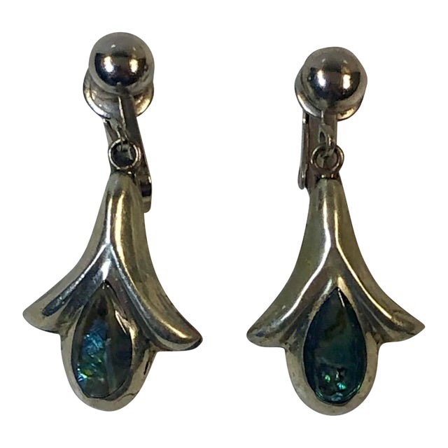 Vintage Abalone Sterling Teardrop Earrings - A Pair For Sale