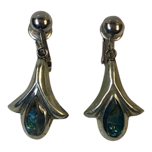 Vintage Abalone Sterling Teardrop Earrings - A Pair