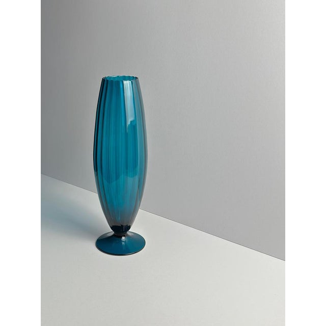 Glass Tall Peacock Blue Empoli Glass Vase from Rossini, Italy, 1960s For Sale - Image 7 of 10