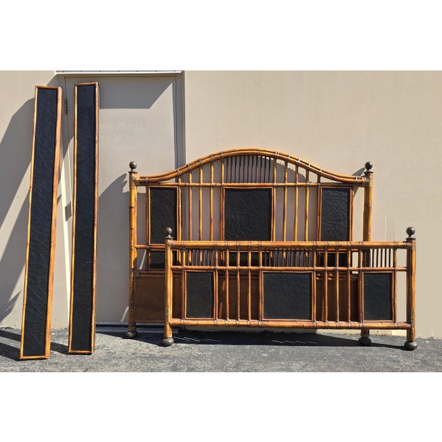 Baker Furniture Company Vintage Baker Furniture Bamboo Coastal King Bed Frame Headboard Black Lacquer For Sale - Image 4 of 17