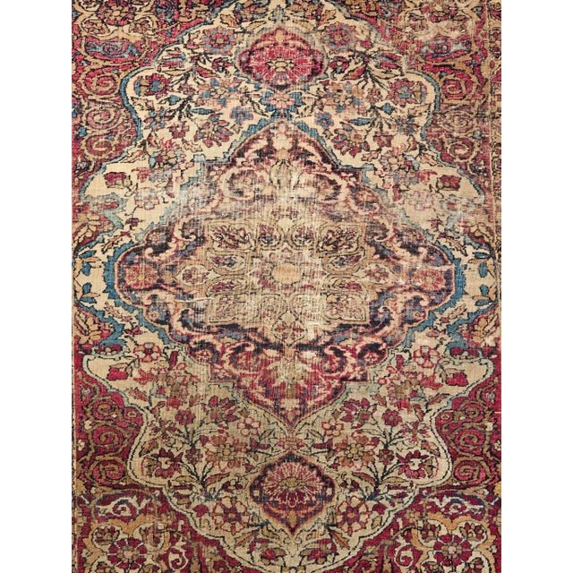 Textile 19th-Century Persian Kerman Lavar Area Rug, Handwoven Floral Pattern, Ivory & Red, 4’ X 5’ For Sale - Image 7 of 12