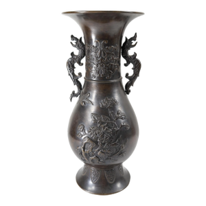 19th or 20th Century Japanese Bronze Vase With Floral Designs