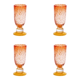 Antibes 4-Piece Set Mimosa / Bellini Glasses, Orange with Yellow Base For Sale