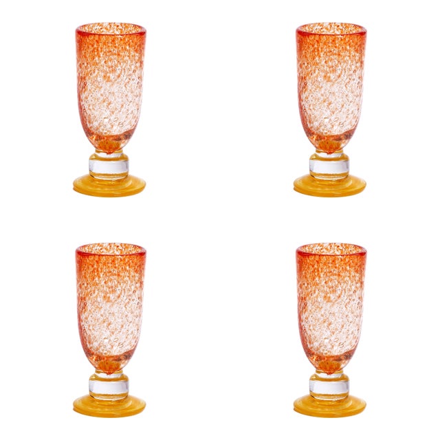Antibes 4-Piece Set Mimosa / Bellini Glasses, Orange with Yellow Base For Sale