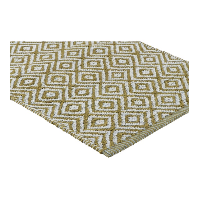 Part & Parcel Goods Textured Diamond Runner, 2’6”x8', Moss and Pale Blue For Sale