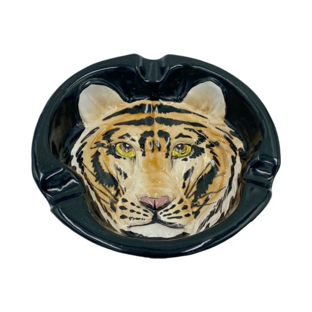 Mid-Century Modern Vintage Mid-Century Bengal Tiger Ashtray Trinket Dish Bowl Italy Jungle Safari For Sale - Image 3 of 13