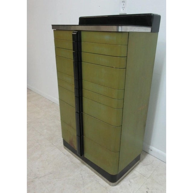 1940s Art Deco Dental Cabinet Industrial Medical Chest Dresser Green Stain For Sale - Image 4 of 11