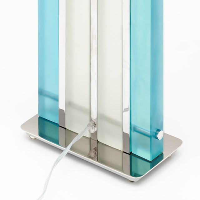 Aqua Murano Glass Aqua and Chrome “Tormalina” Slab Lamps For Sale - Image 8 of 8