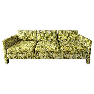 Mid-Century Mod Upholstered Green Sofa For Sale