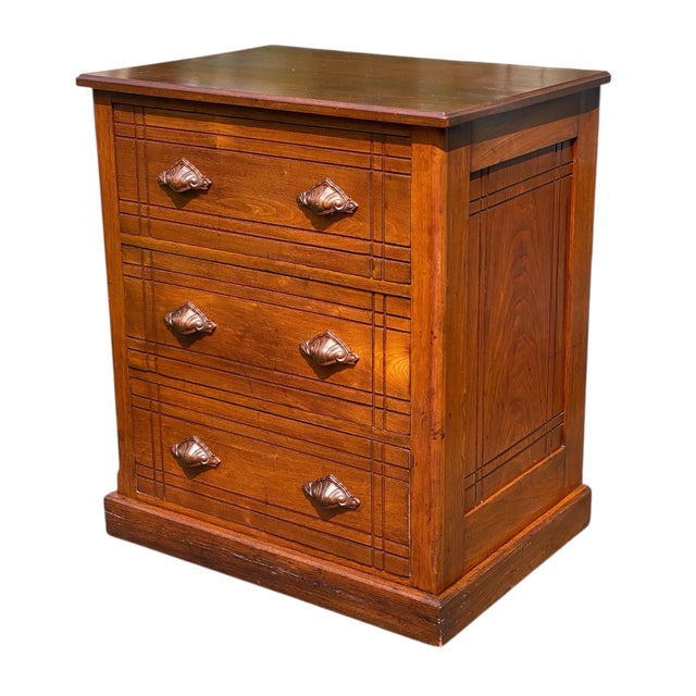 Late 19th Century Antique Victorian Walnut Chest of Drawers / File Cabinet With Carved Pulls For Sale - Image 5 of 10