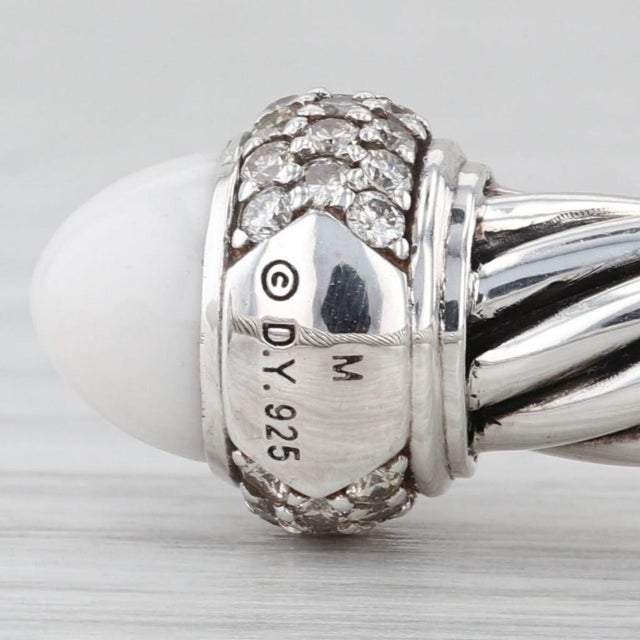 Silver Yurman 1.40ctw Diamond White Agate Cuff Bracelet W/ Pouch Sterling Silver 6.5" For Sale - Image 8 of 8