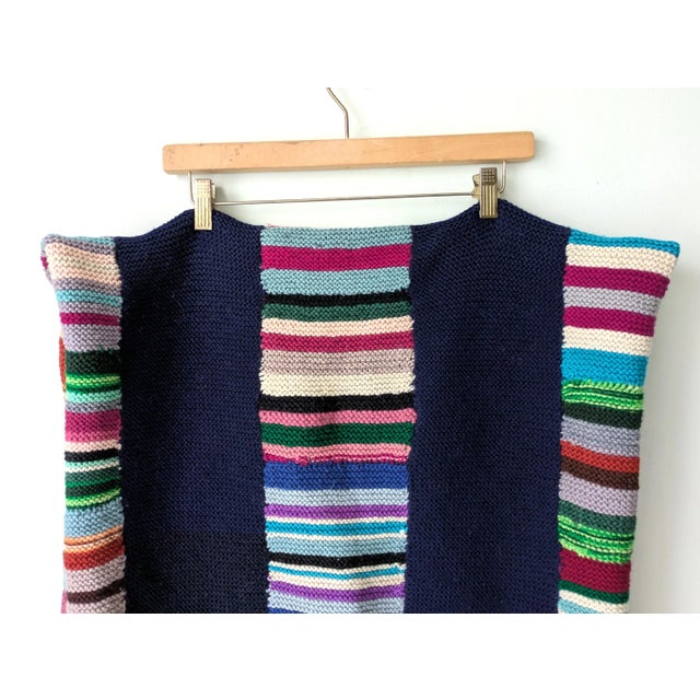Folk Art Vintage Handmade 100% Wool Colorful Striped Throw Blanket For Sale - Image 3 of 7
