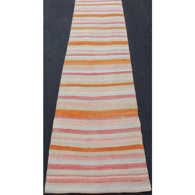 Mid 20th Century Multicolored Vintage Kilim Runner Turkish in Multi Color in Stripe Design For Sale - Image 5 of 10