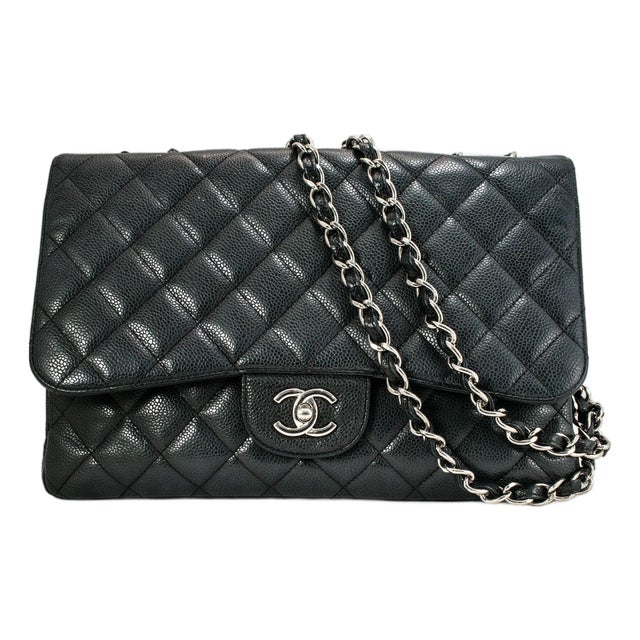 Chanel Jumbo Classic Double Flap 30cm Black Caviar Silver Hw For Sale