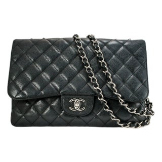 Chanel Jumbo Classic Single Flap 30cm Black Caviar Silver Hw For Sale