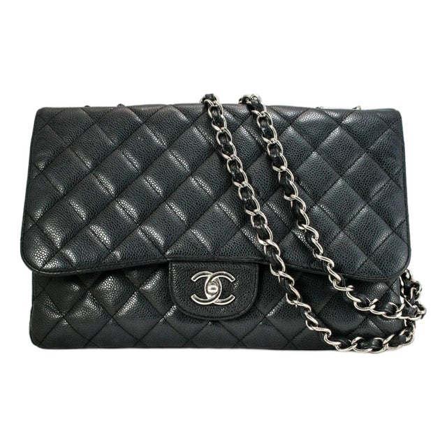 Chanel Jumbo Classic Single Flap 30cm Black Caviar Silver Hw For Sale