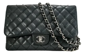 Chanel Jumbo Classic Single Flap 30cm Black Caviar Silver Hw