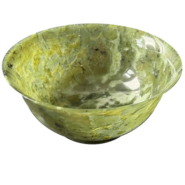 Chinese Antique Chinese Carved Spinach Jade Bowl For Sale - Image 3 of 11