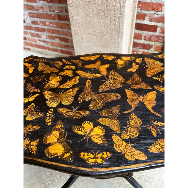 Vintage French Side Table Chinoiserie Butterfly Black Lacquer Hollywood Regency For Sale - Image 17 of 18