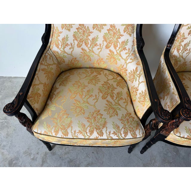 Wood 1960's Hollywood Regency Palm Beach - Style Chinoiserie Pagoda Wingback Chairs – A Pair For Sale - Image 7 of 12