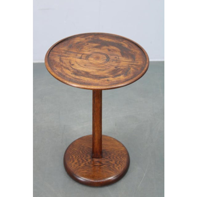 Brown Art Deco Oak Pedestal Table with Glass Top, Former Czechoslovakia, 1930s For Sale - Image 8 of 9