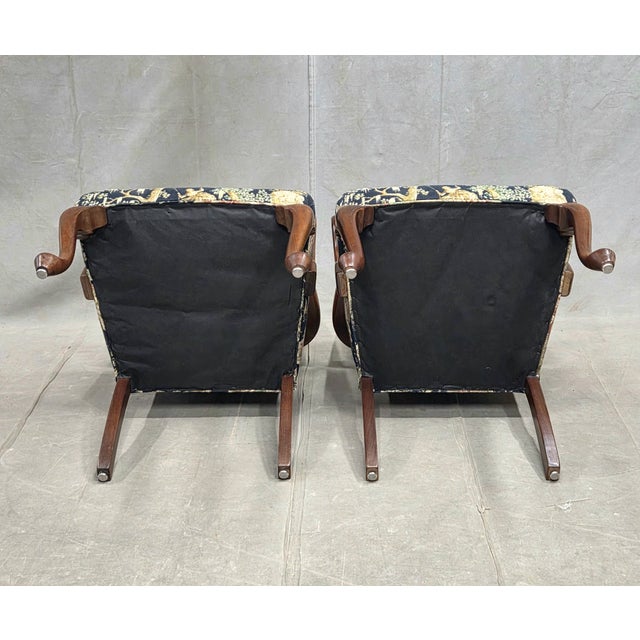 Pair of Vintage Queen Anne Chairs and Ottoman With Black Toile Upholstery For Sale - Image 17 of 17