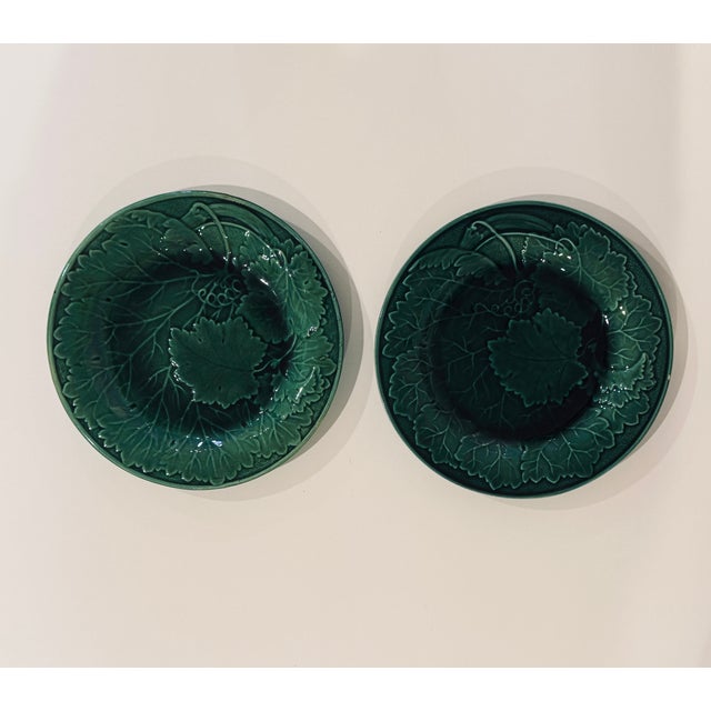 French Green Majolica Leaves Plate Montreau - two available