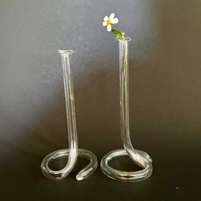 1960s Vintage Glass Tube Bud Vases – Elegant Minimalist Clear Glass Single Stem Vases For Sale - Image 5 of 8