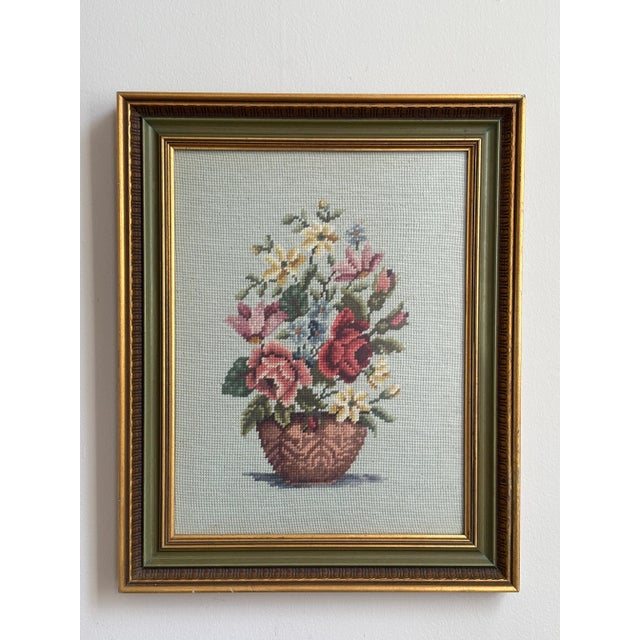 20th Century Floral Still Life Needlepoint -- Framed For Sale - Image 13 of 18