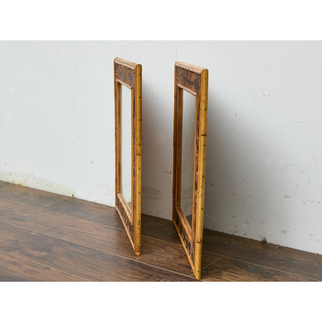 Pair of Painted Wood Mirrors with Bamboo Frames and Tribal Motif Detailing For Sale - Image 12 of 12