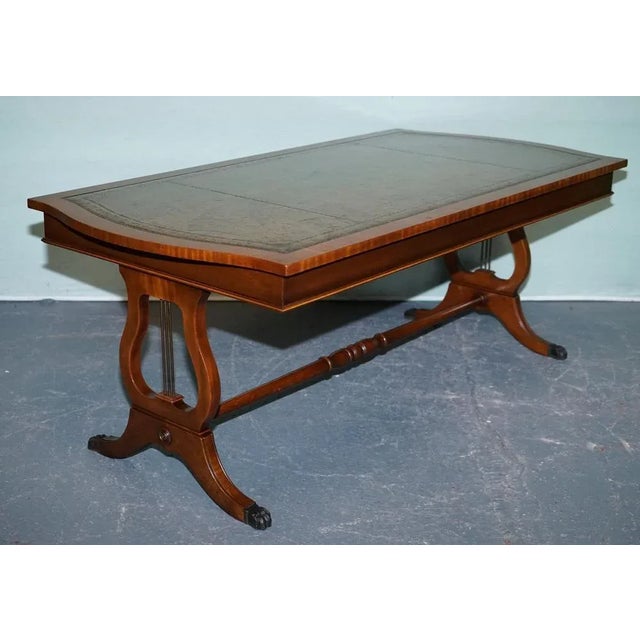 Large Vintage Hunter Green Leather Topped Coffee Table For Sale - Image 3 of 17