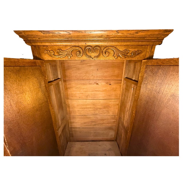Late 19th Century **Antique Oak Wardrobe Armoire**Massive Storage Space**Carved Wood Ornate Hardware** For Sale - Image 5 of 12