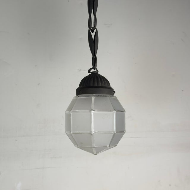 Art Deco 1920s Patinated Bronze and Faceted Glass Art Deco Light in the Style of Adolf Loos For Sale - Image 3 of 6