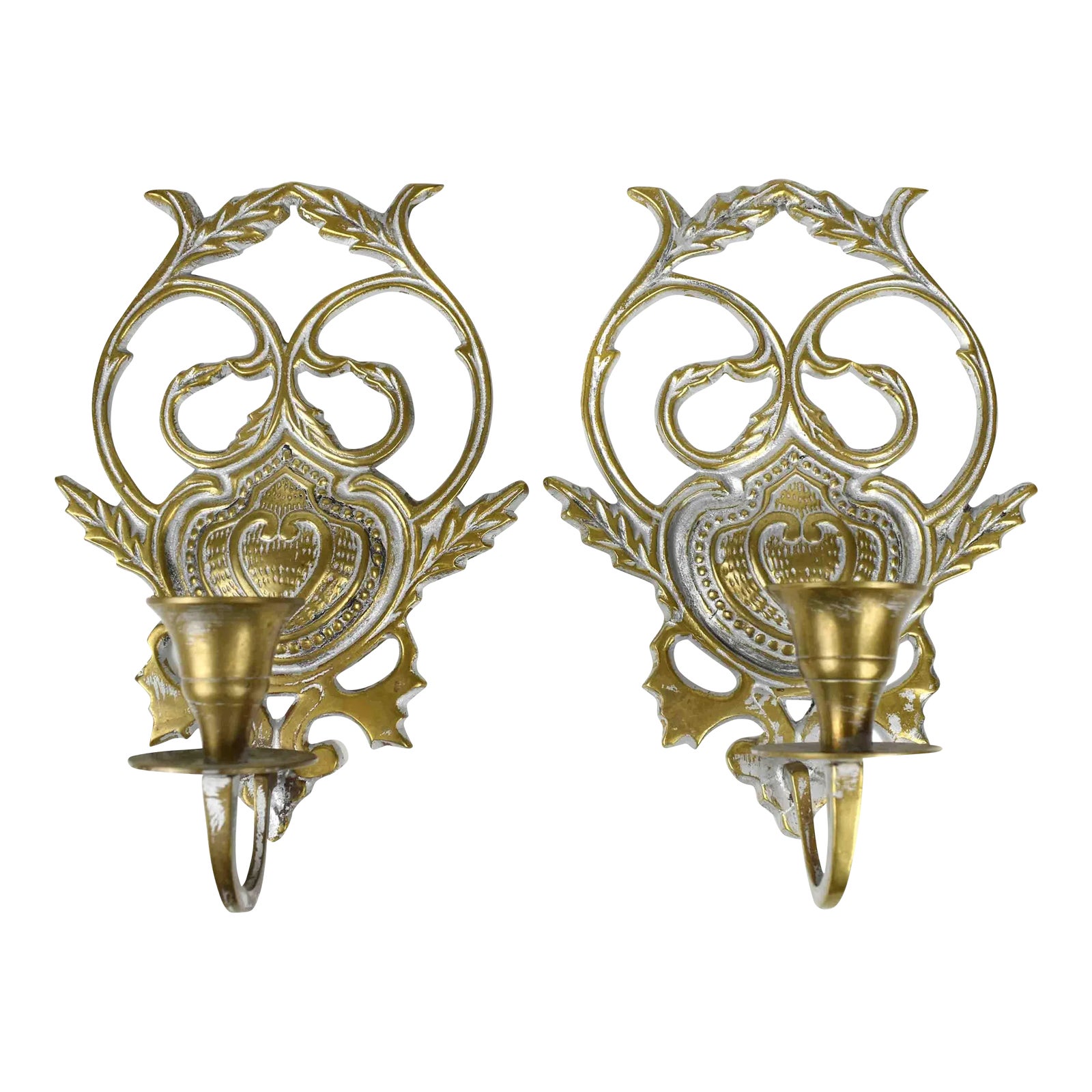 Mid 20th Century Solid Gold Brass Single Candle Stick Holder Sconce a