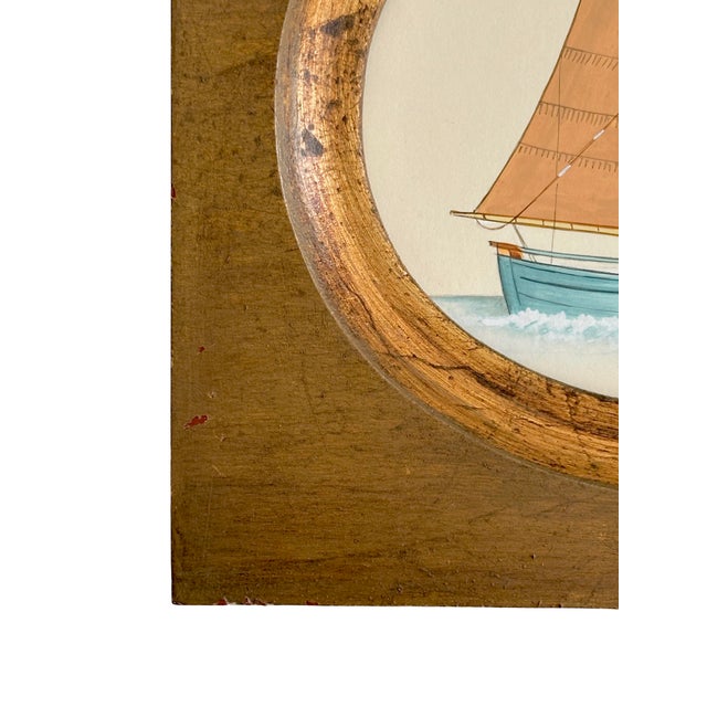 Original Hand-Painted Sailboat Painting in a Vintage Frame For Sale - Image 4 of 4