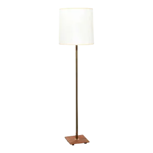 Nessen Studios Brass & Walnut Floor Lamp With Milk Glass Liner Shade, 1950's