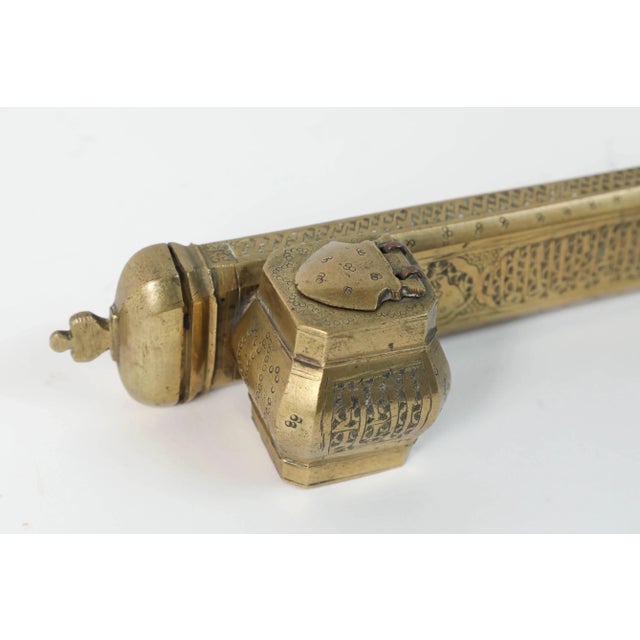 Moroccan 19th Century Islamic Brass Qalamdan Inkwell With Calligraphy, Persia/Turkey For Sale - Image 3 of 9