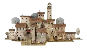 1970s Curtis Jeré Colorful Wall-mounted Mediterranean Village Sculpture by Curtis Jere