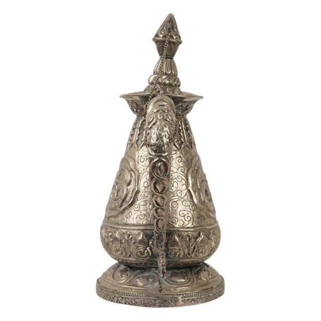 19th Century Antique Asian Indian Sino Tibetan Low Graded Silver Ritual Ewer For Sale - Image 5 of 7