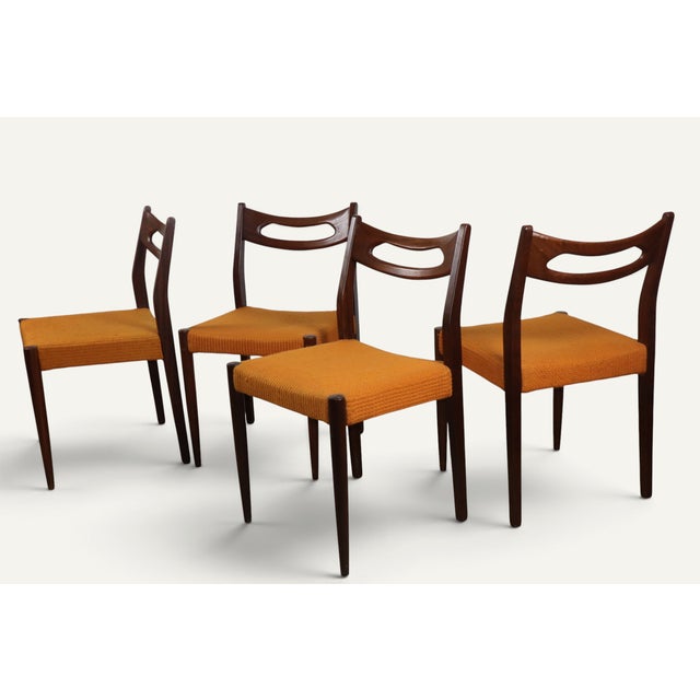 Vintage Teak and Orange Wool Chairs, 1960s, Set of 4 For Sale - Image 4 of 18