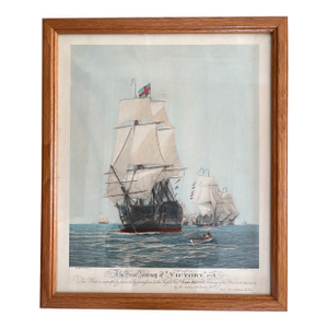 Framed Vintage Nautical Painting "The First Journey, 'Victory'"